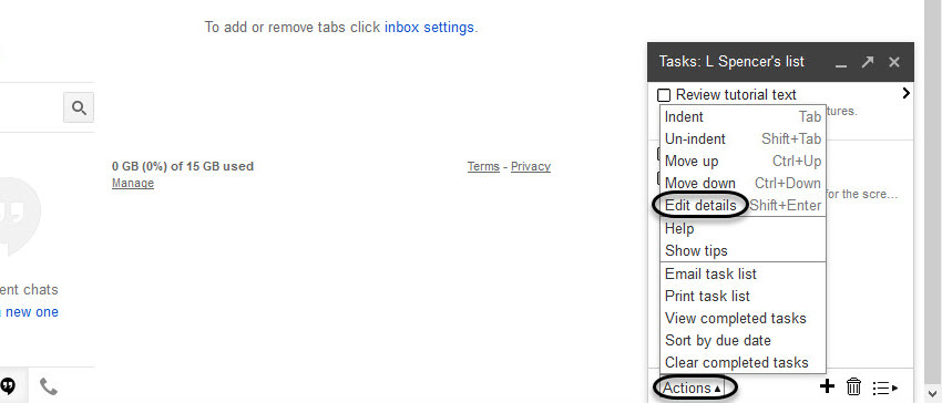 Edit details option on the Action menu