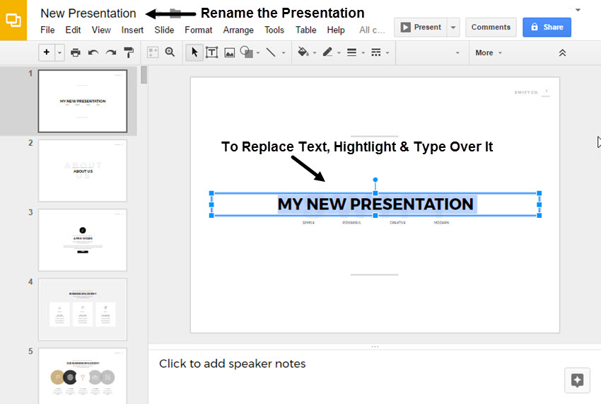 Change Google Theme - Rename Google Slides Presentation