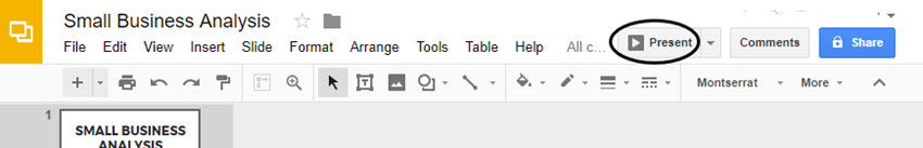 Google Slides Present Option
