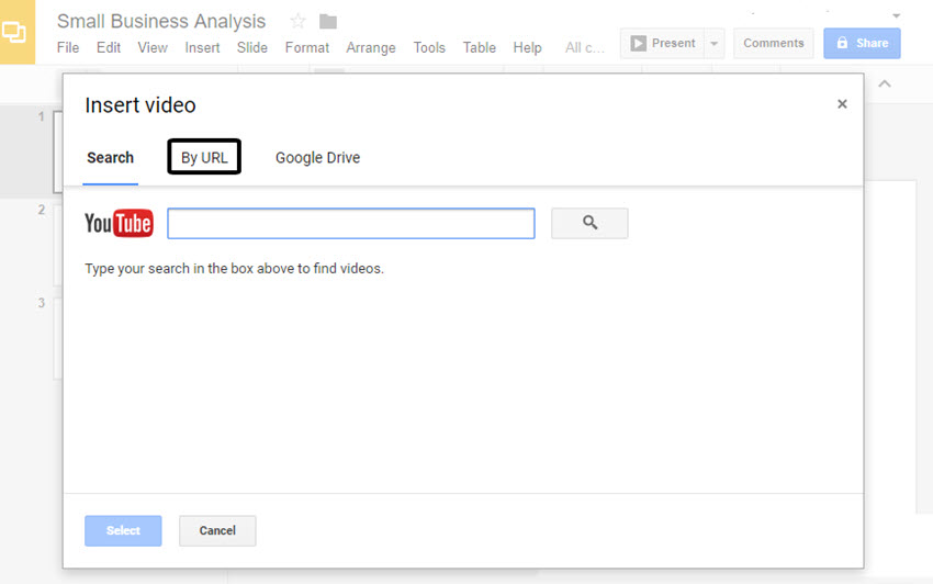 Insert Video Dialog Box in GoogleSlides