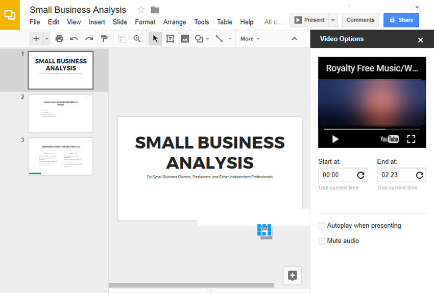 Video Options Side Panel in Google Slides