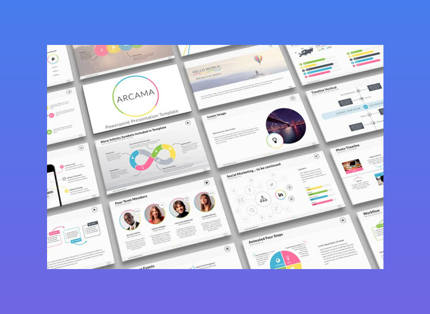 Arcama PowerPoint template with flowcharts