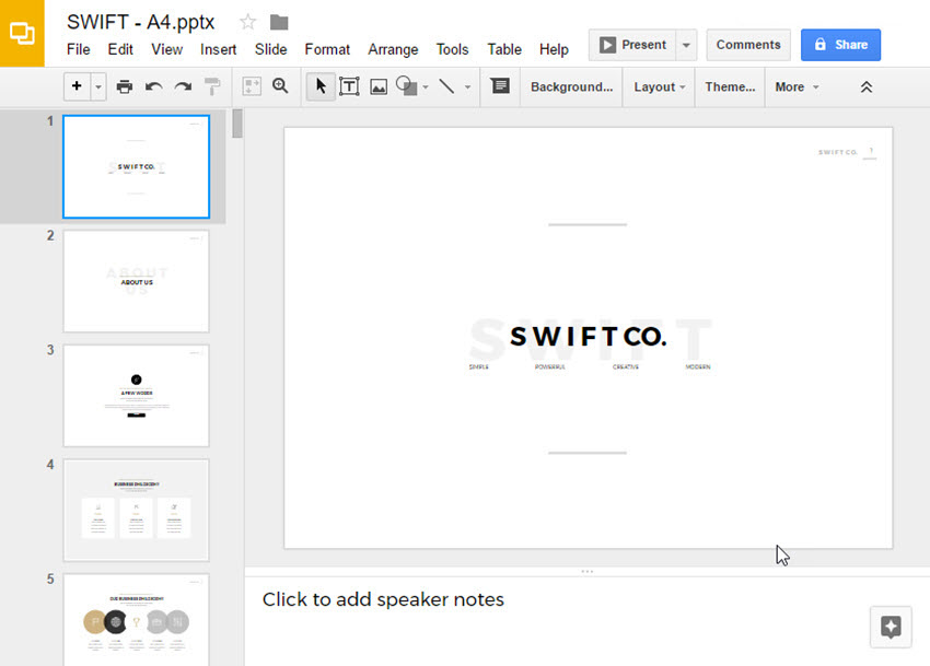 Change Google Theme - Open theme in Google Slides