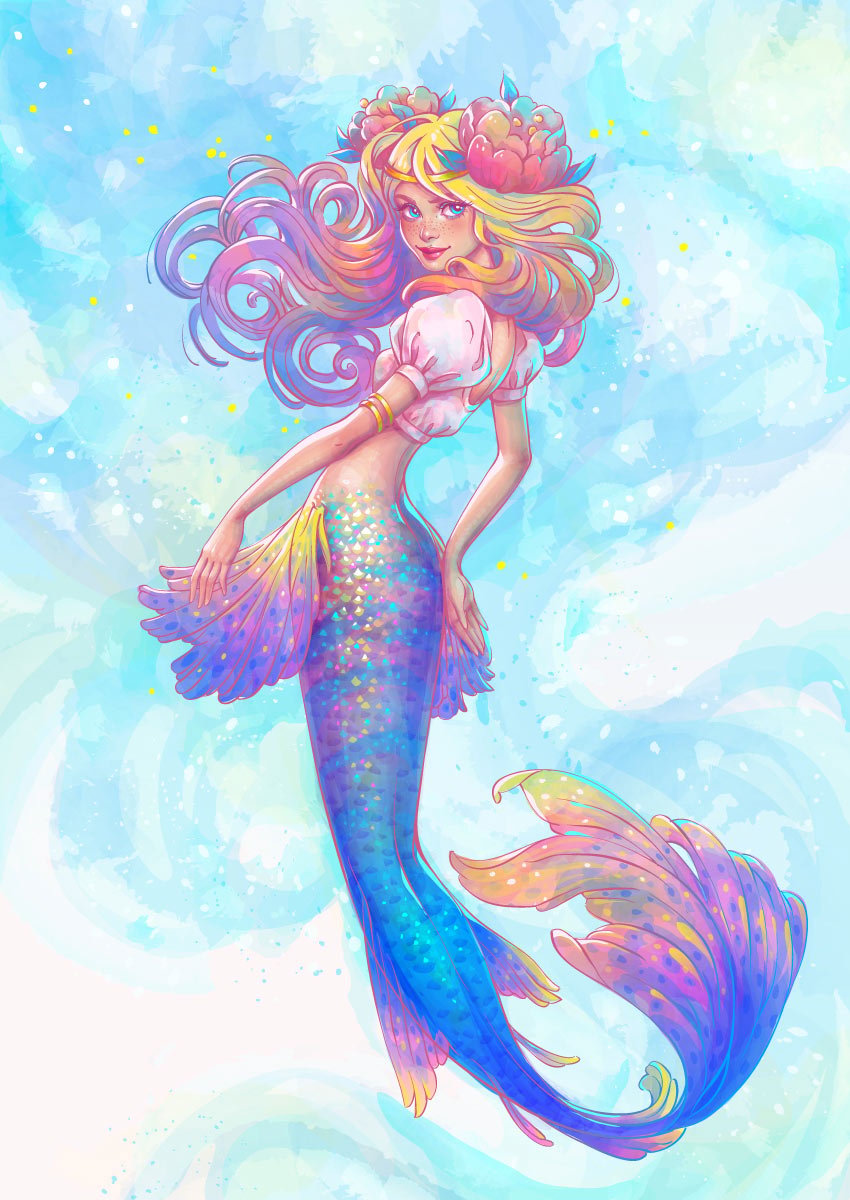 如何在Adobe Illustrator中创建水彩美人鱼插图