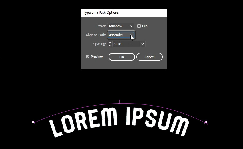 ascender text position