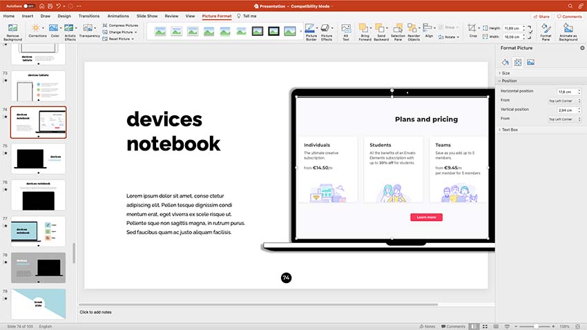 An example of a slide featuring a mockup