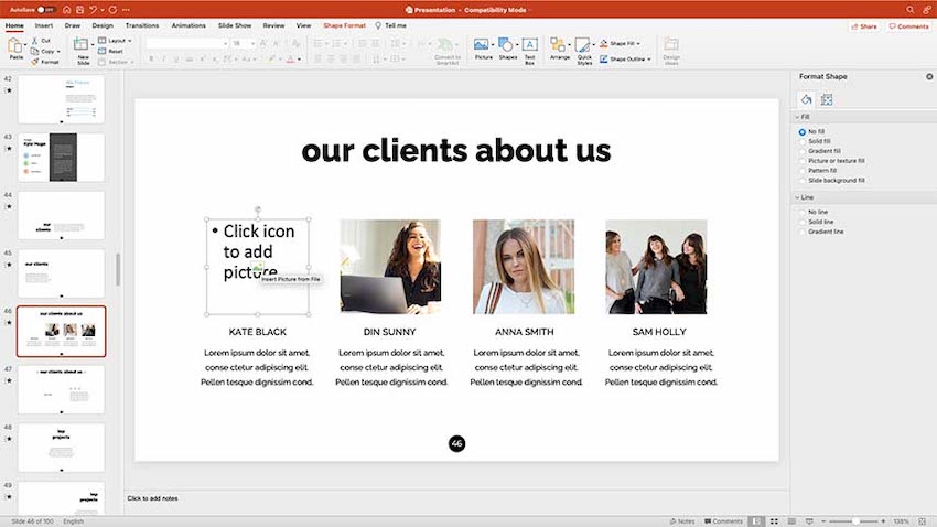 A slide for sharing testimonials 