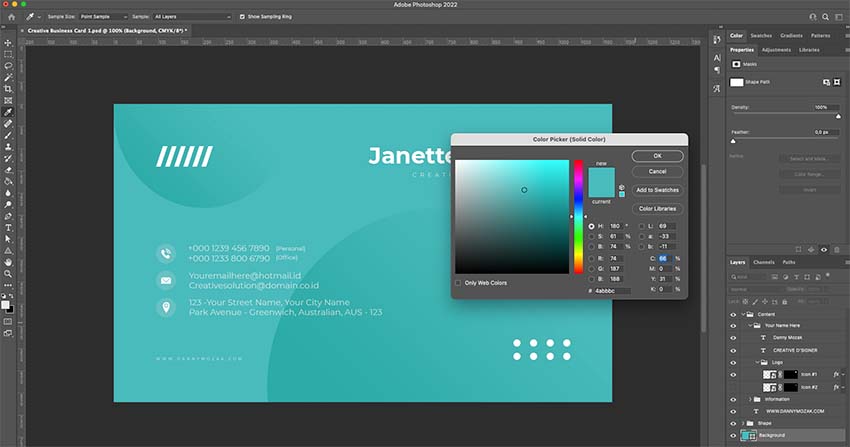 Changing the background color of your business card.