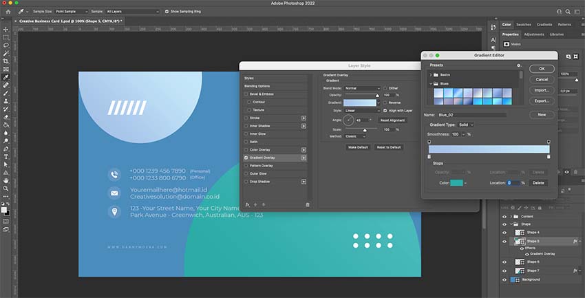 Customizing the shapes color of your business card. 