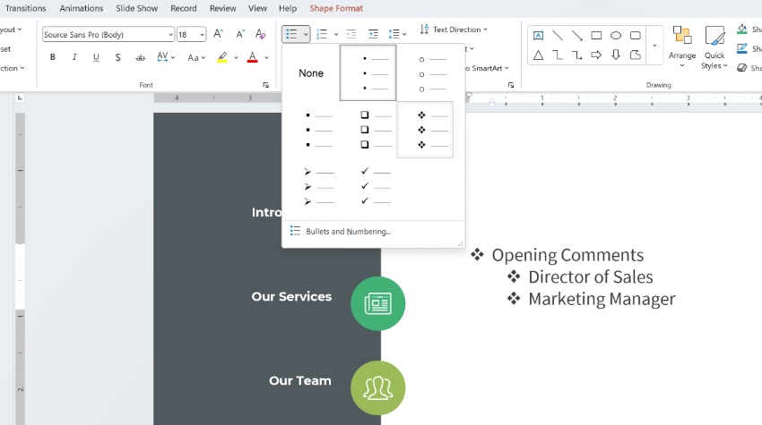 Change PowerPoint bullet points