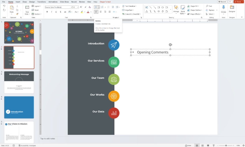 PowerPoint bullet points