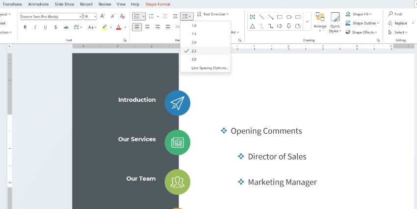 PPT bullet point spacing