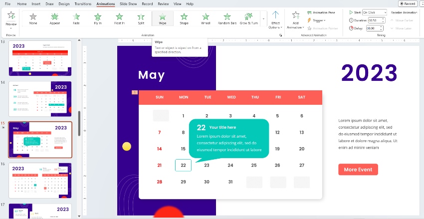 Animated calendar in PowerPoint