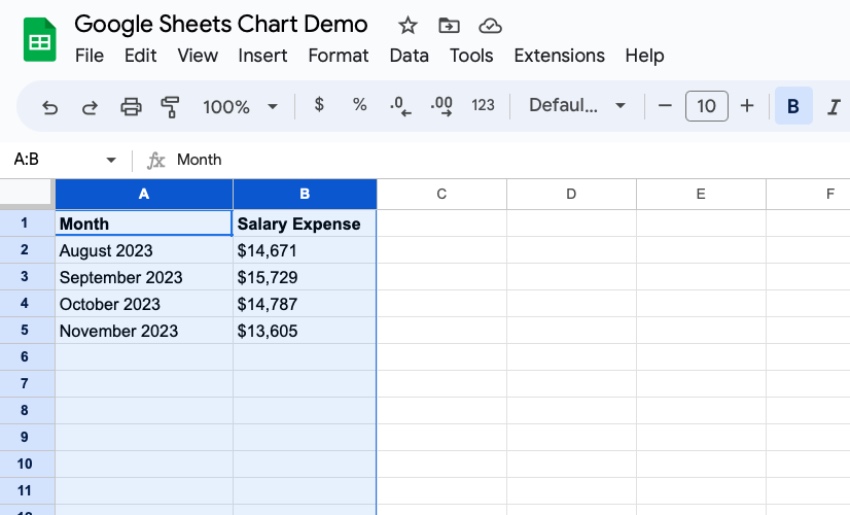 How to create a chart in Google Sheets