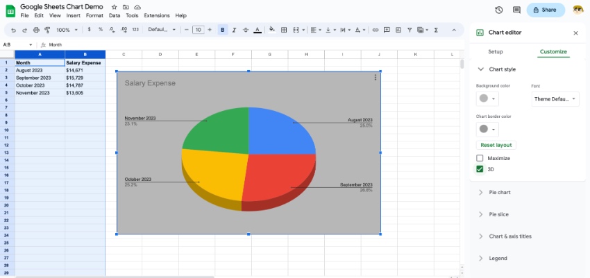 Pie chart in Google Sheets