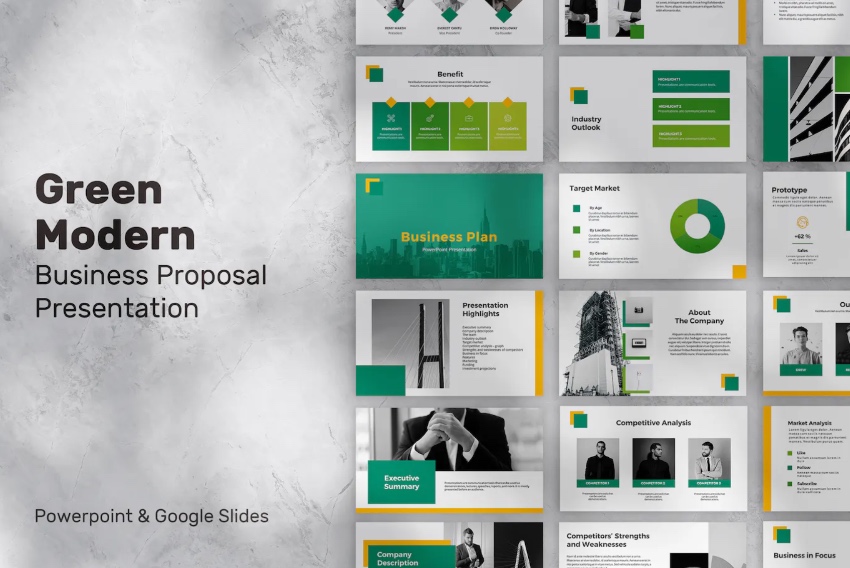 Green modern speaker notes in PowerPoint