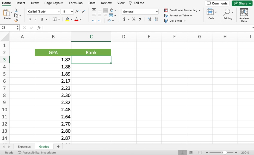 Excel percentage formula ranking