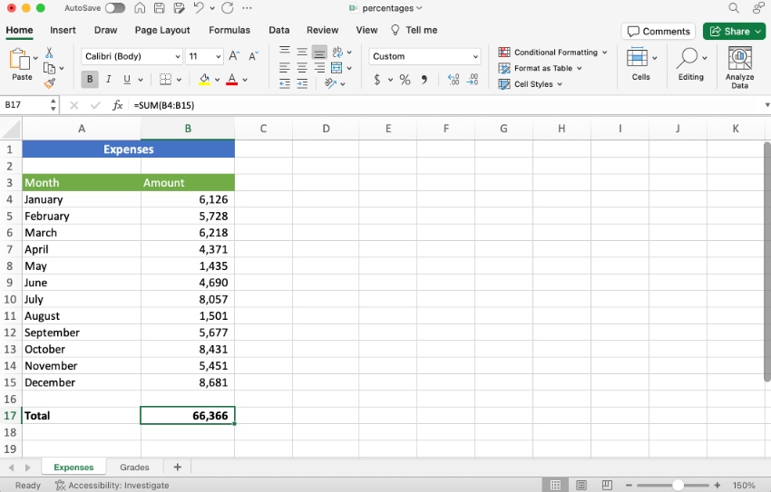 What is Excel formula for percentage