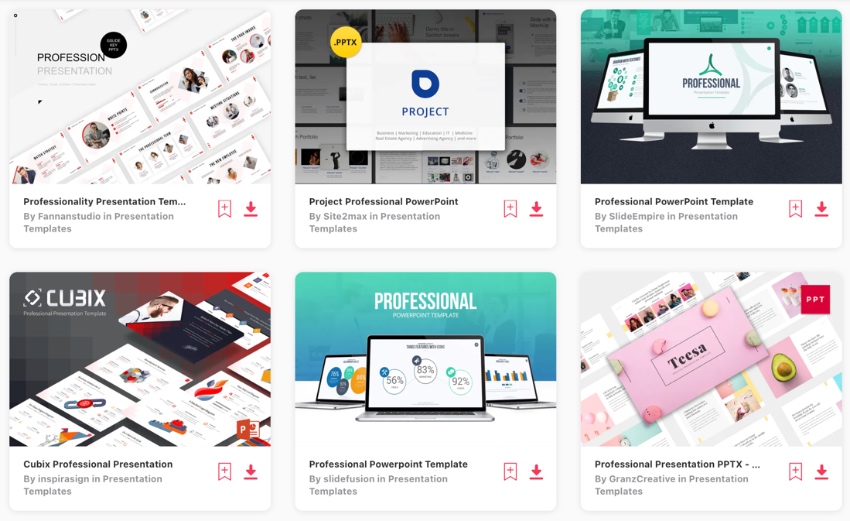 Estas son algunas de las presentaciones de PowerPoint profesionales más populares en Elements.