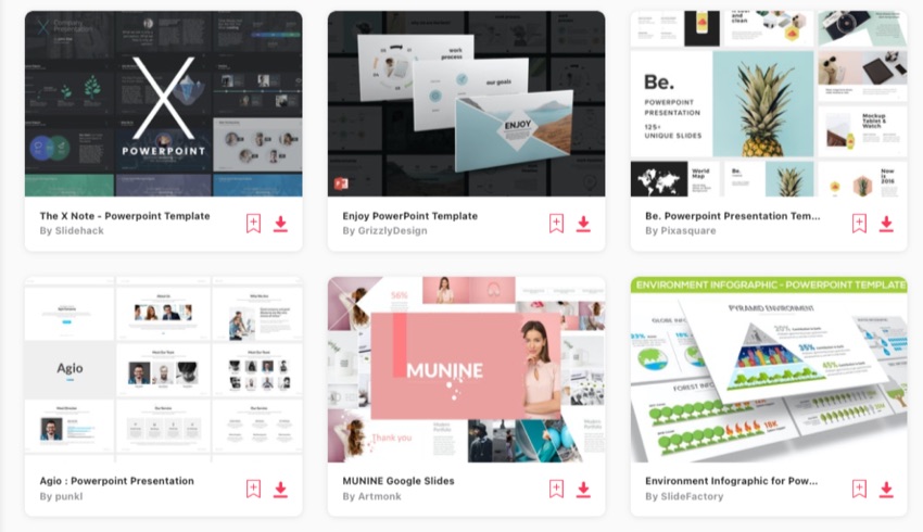 Estas son algunas de las plantillas profesionales de PowerPoint que encontrarás en Envato Elements.
