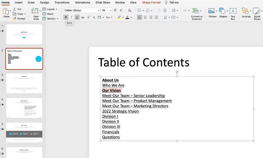 Wie man ein Inhaltsverzeichnis in PowerPoint erstellt