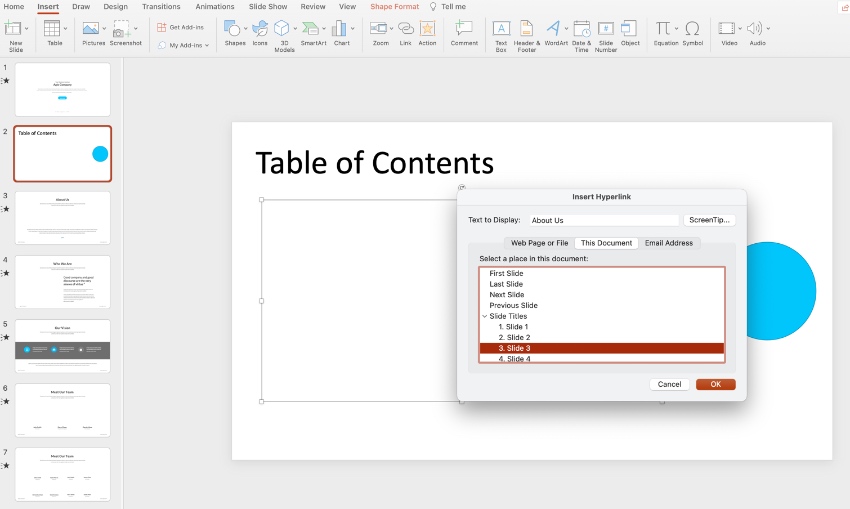 Inhaltsverzeichnis in PPT