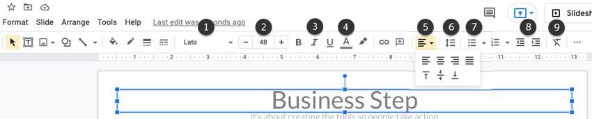 Google Slides toolbar