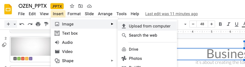 Insert image upload Google Slide features