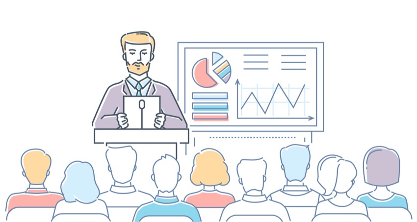 Hablar en público te de la oportunidad de defender una causa, promover tu negocio y es parte de cómo hacer una buena presentación (Fuente de la imagen: Envato Elements.)