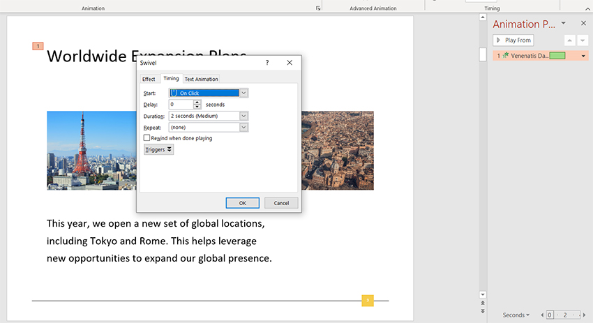Change the animation start option to after previous