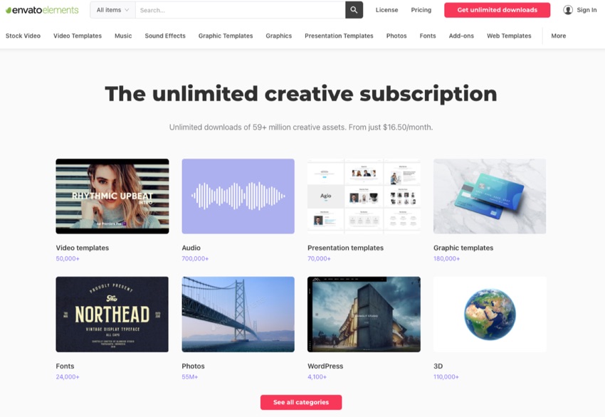 Envato Elements homepage