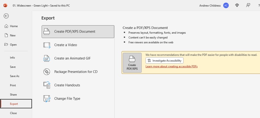 Export PDF MS PPT Features