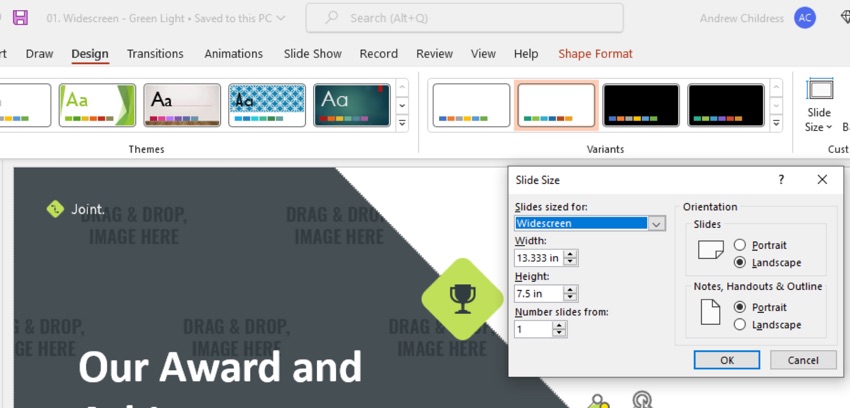 Slide size custom MS PPT features