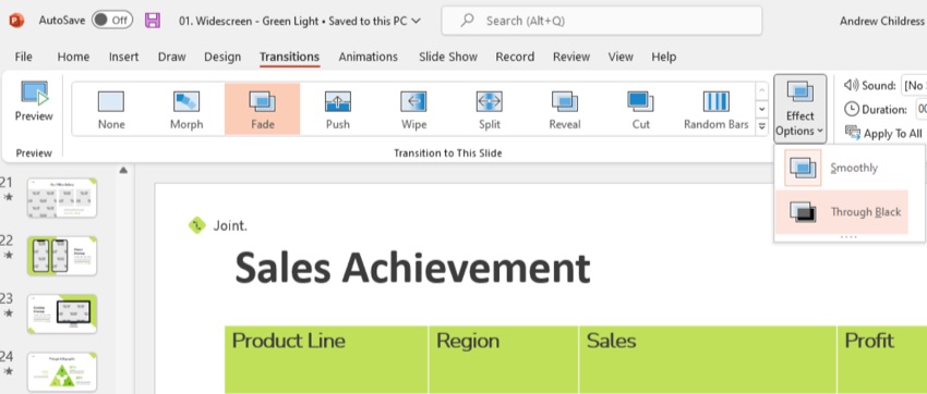 Transitions effects dropdown