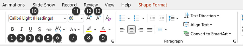 PowerPoint font panel