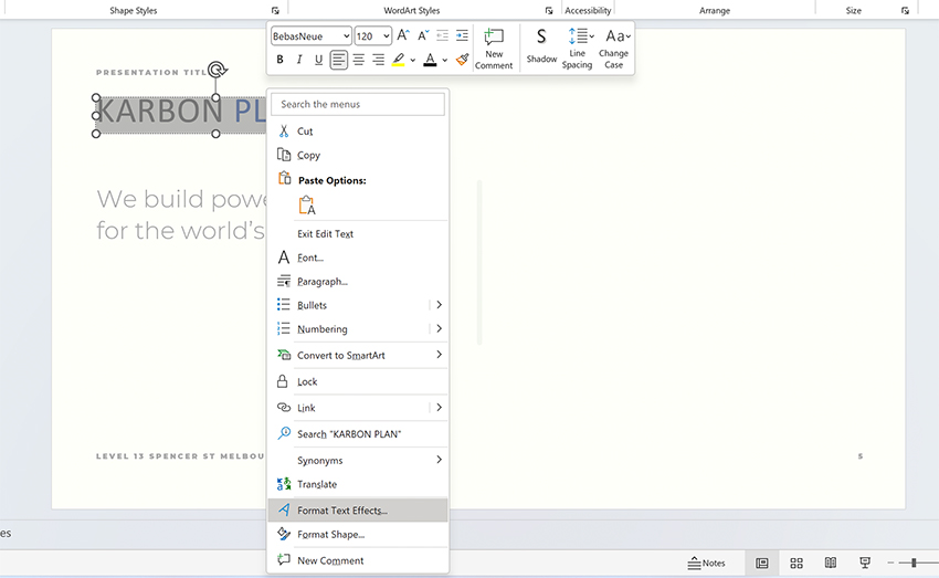 PowerPoint text effects