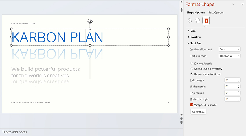 Text box text effects in PPT