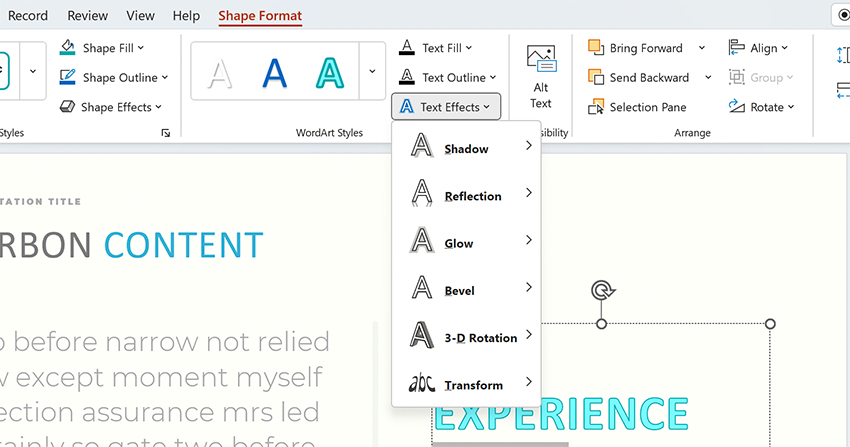 Text effects in PPT