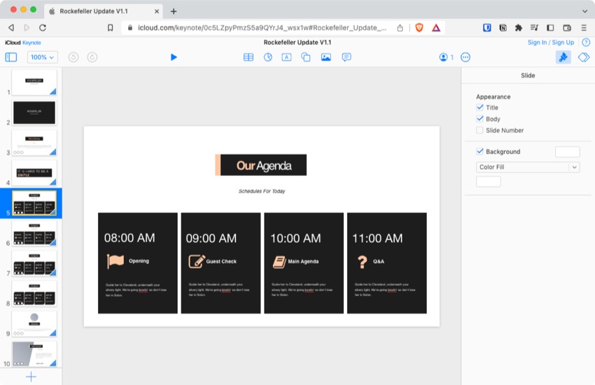 iCloud Keynote in Browser