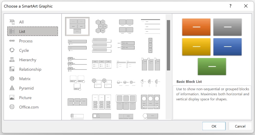 List SmartArt PowerPoint