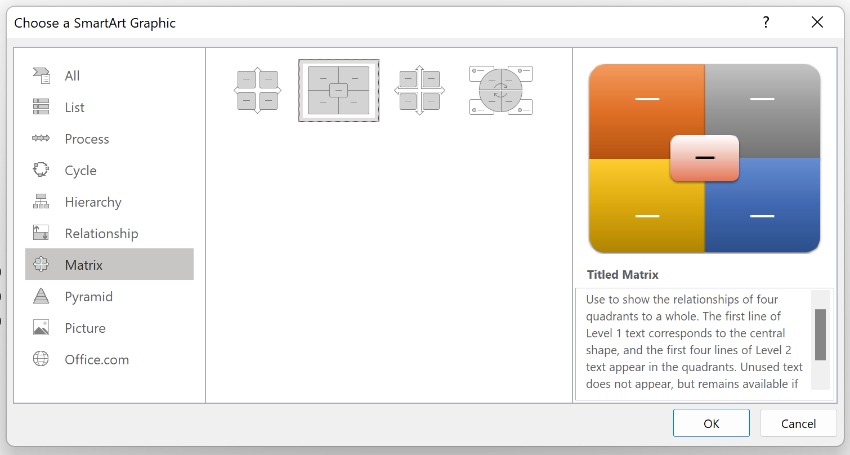 Matrix how to use SmartArt in PowerPoint