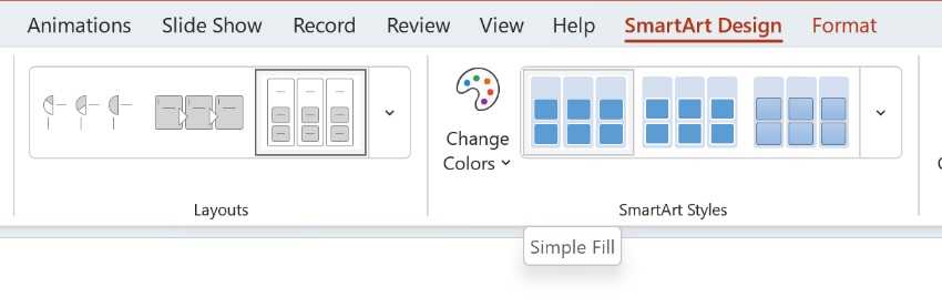 SmartArt PowerPoint options