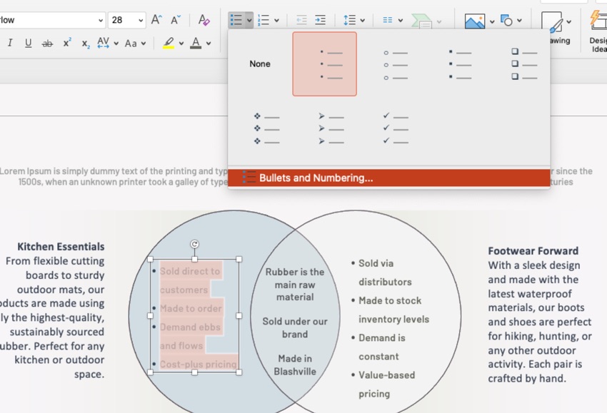Bullets and Numbering PowerPoint Venn Diagram