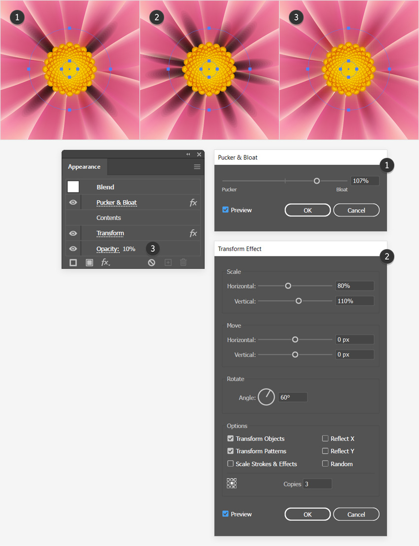 pucker bloat transform