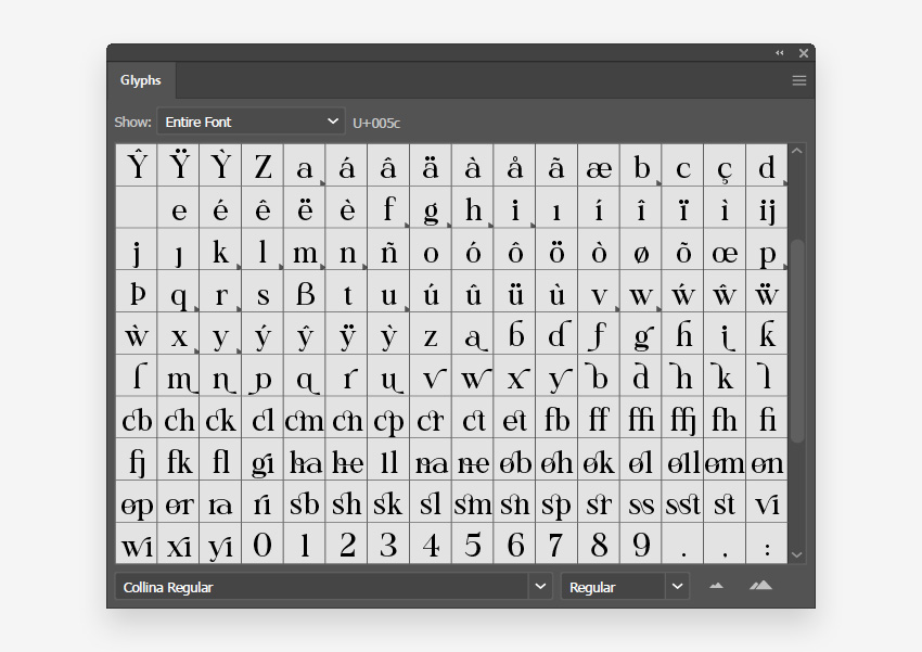 glyphs panel illustrator