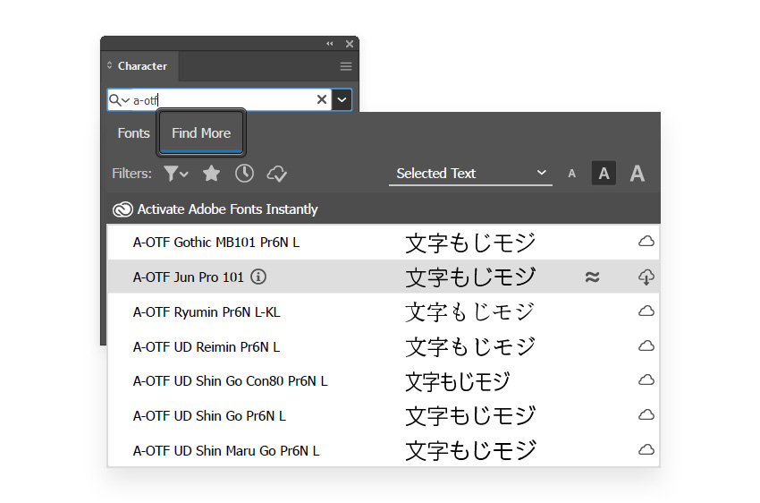 illustrator find more japanese font