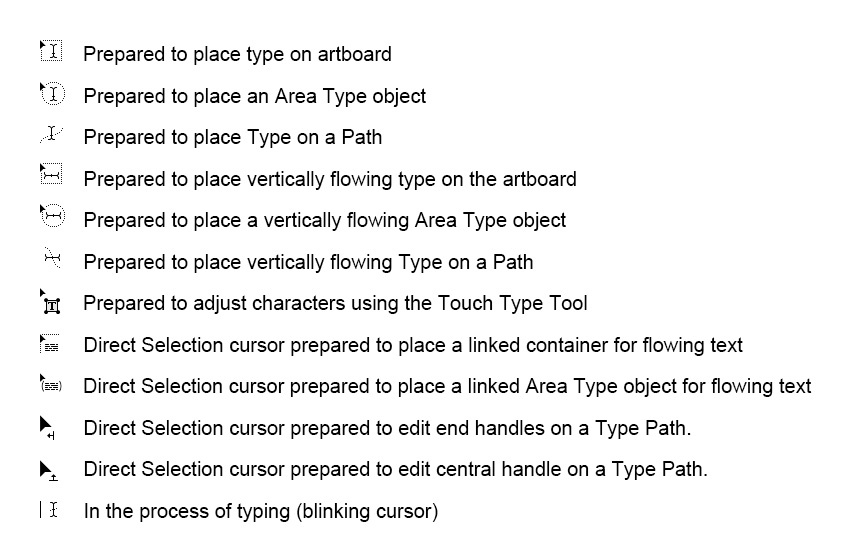 type tool cursors