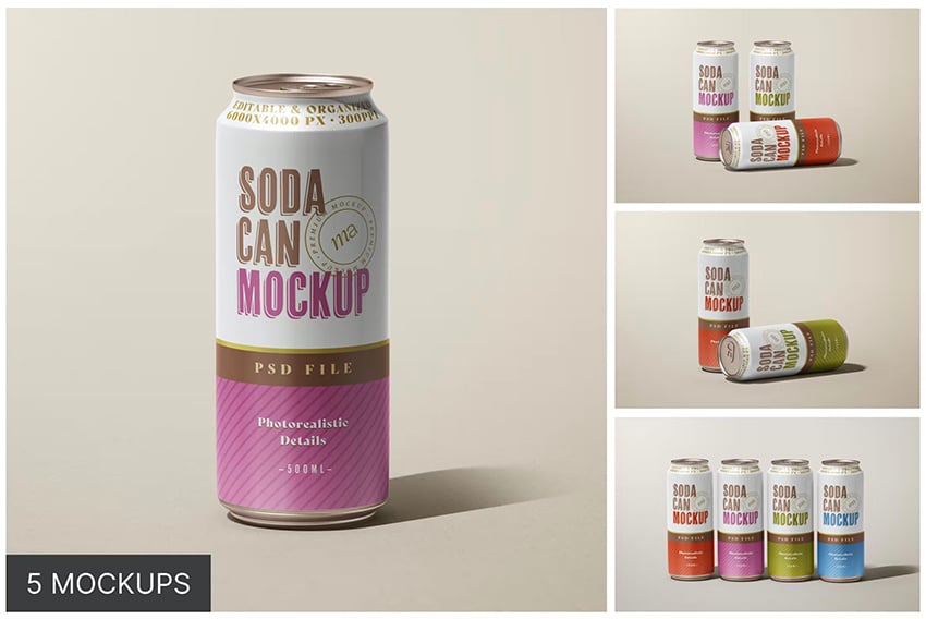 Soda Can Product Mockup PSD