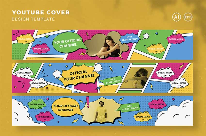 Pop Art Cute YouTube Banner Template