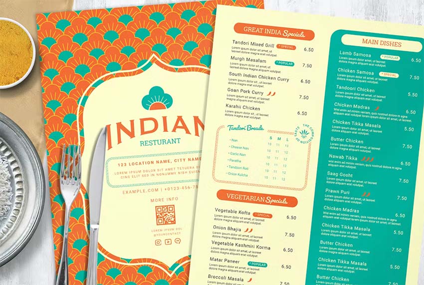 Indian Restaurant Menu Templates
